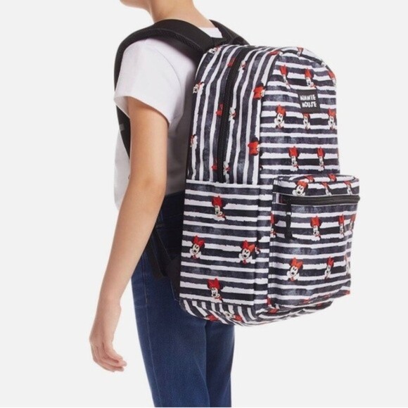 Disney Minnie Mouse Black White Striped Backpack with Red Accents main image 5